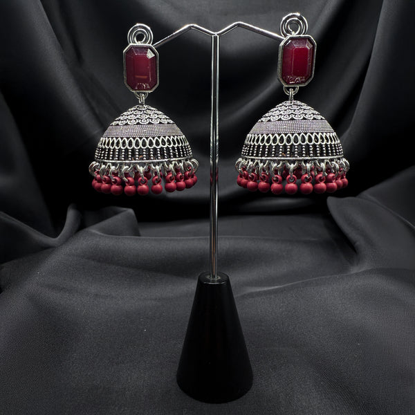 Maroon Stone Traditional Jhumkas