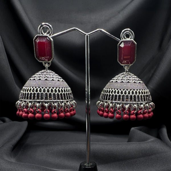 Maroon Stone Traditional Jhumkas