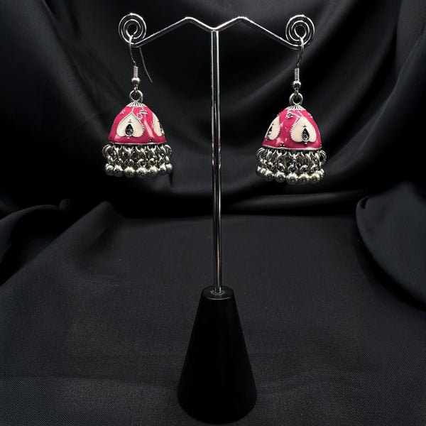 Oxidized Pink Bell Jhumki