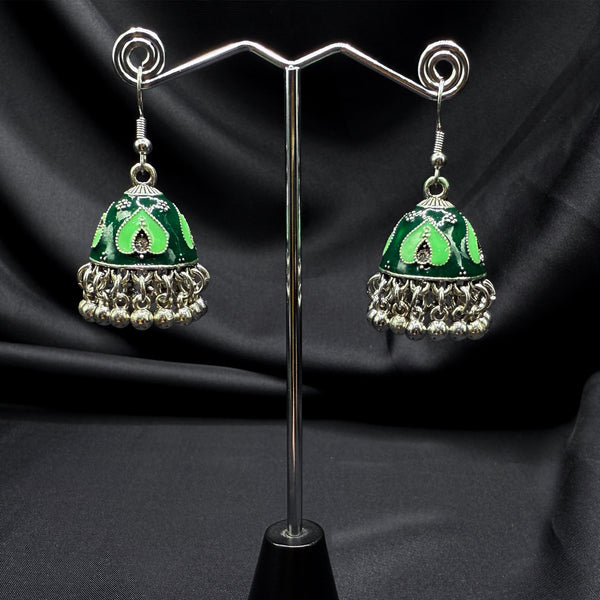 Oxidized Green Bell Jhumki
