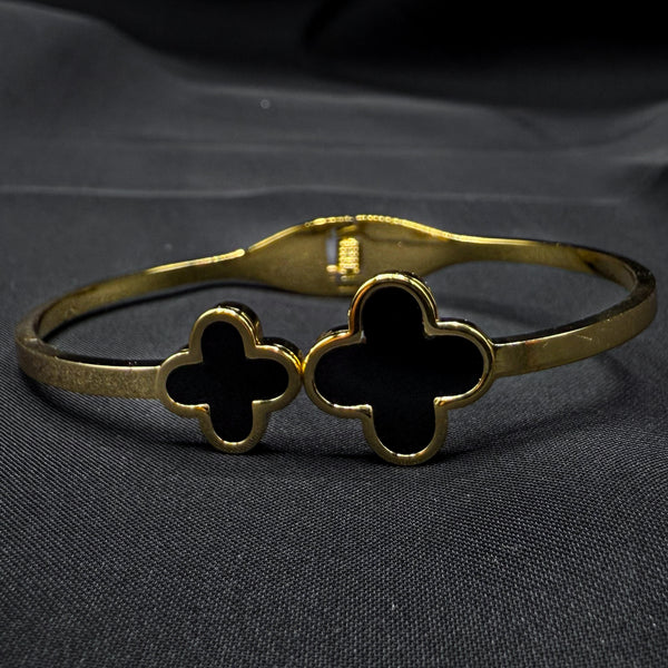 Double Leaf Clover Balck and Gold Bracelet