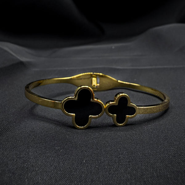 Double Leaf Clover Balck and Gold Bracelet
