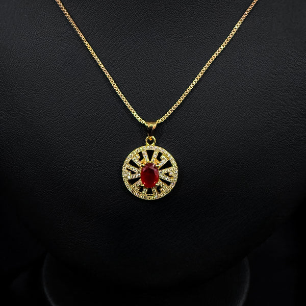 Gold Plated Pendant Necklace With Red Gemstone