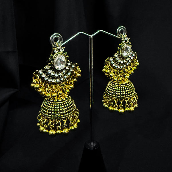 Gold Jhumka Earings With Small Dangling Beads