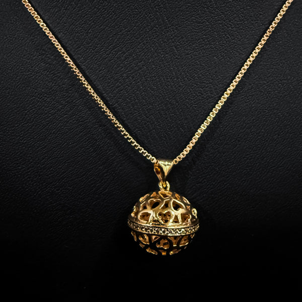 Gold Ball Necklace With Heart Pattern