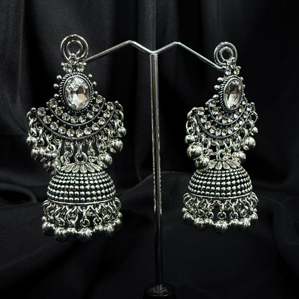 Silver Jhumka Earings With Small Dangling Beads