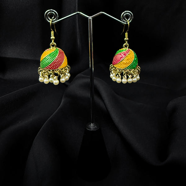 MultiColor Jhumka Earings With Pearl Tessels
