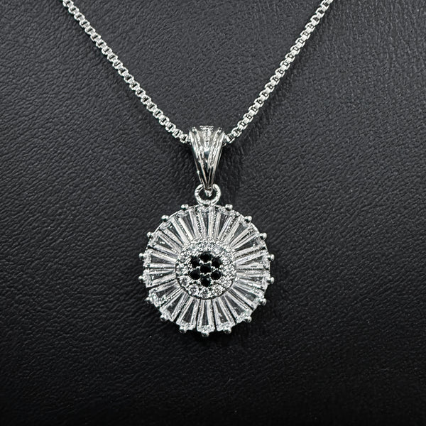 Silver Daisy Flower Necklace With Stones