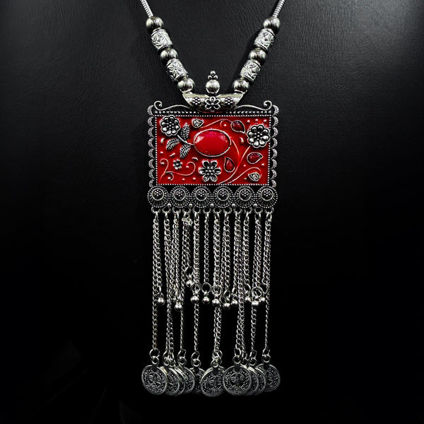 Torkoman Jerman Silver Necklace With Red Accents