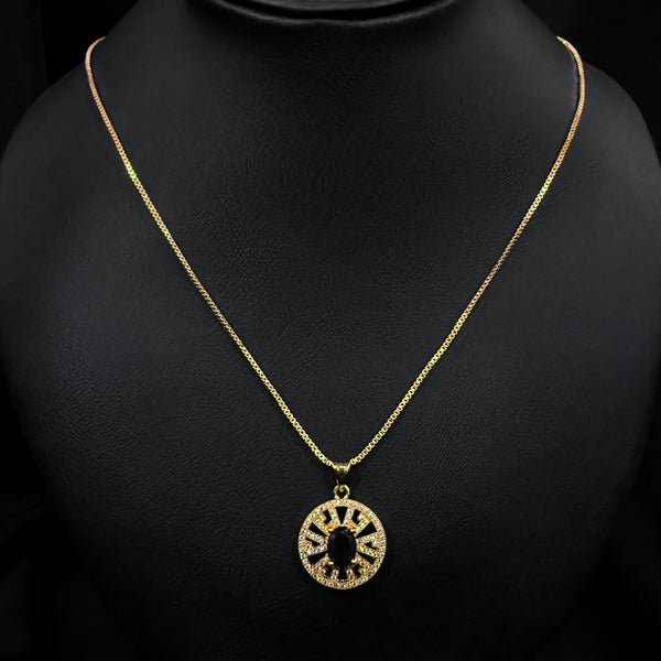 Black Plated Pendant Necklace With Red Gemstone