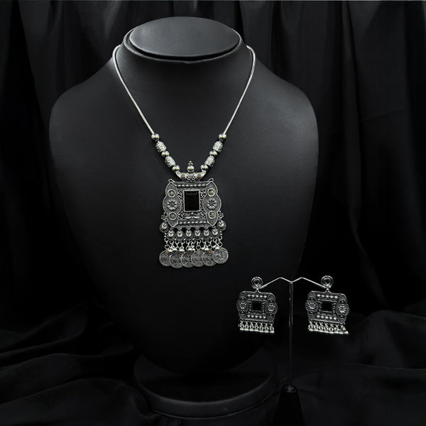 Silver Ethnic Set With Black Stone