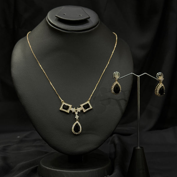Gold Plated Necklace Set With Black Stones