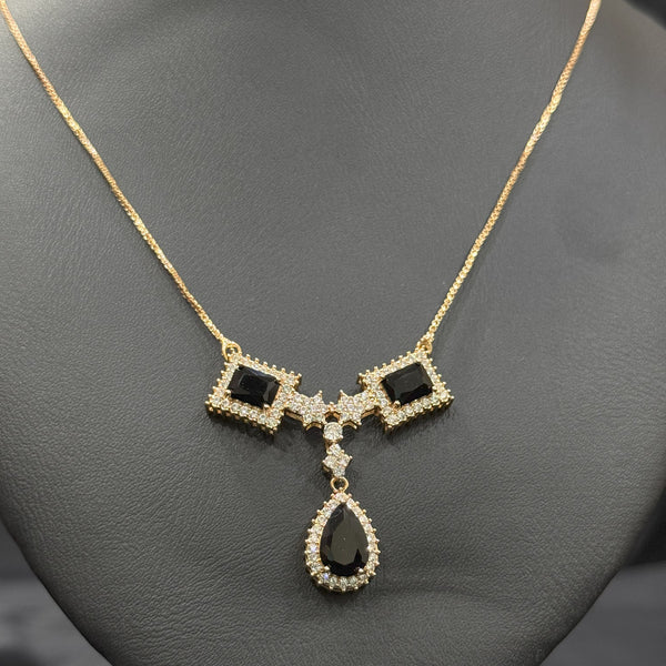 Gold Plated Necklace Set With Black Stones