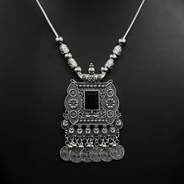 Silver Ethnic Set With Black Stone
