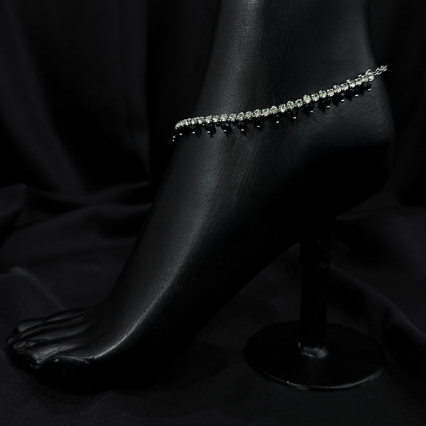 Black Tennis Anklet With White Stone