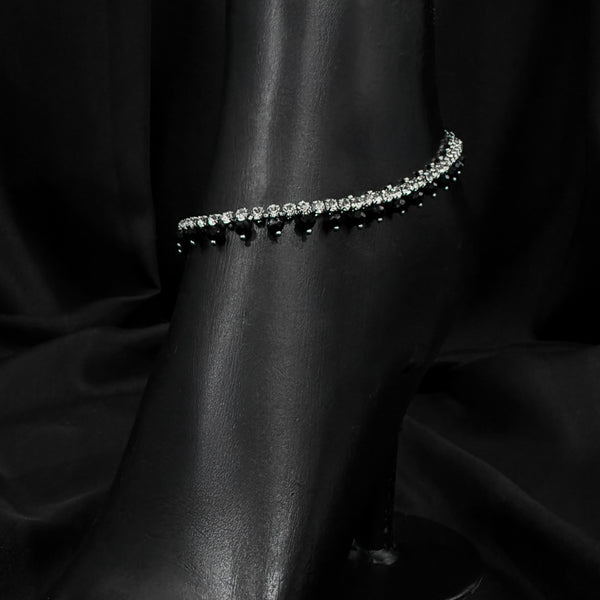 Black Tennis Anklet With White Stone