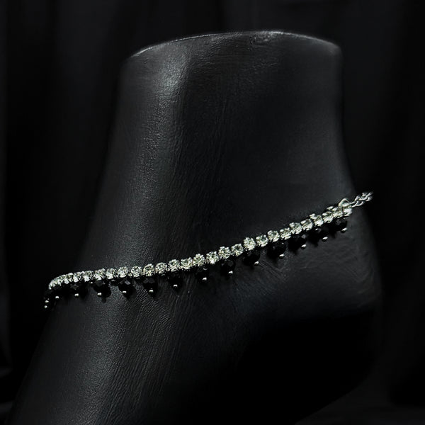 Black Tennis Anklet With White Stone
