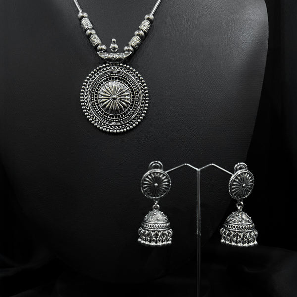 Oxidixed Silver Necklece and Jhumka Earings Set