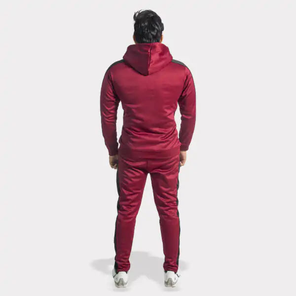 Maroon Tracksuit with Two Black Stripes