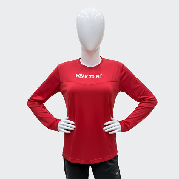 Wear To Fit Red Quick Dry Full Sleeves T-Shirt
