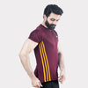 Maroon Quick Dry T-Shirt with Forward Three Yellow Stripes