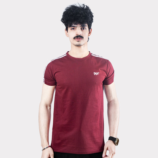 Maroon Quick Dry Ringer T-Shirt with Three Shoulder Stripes