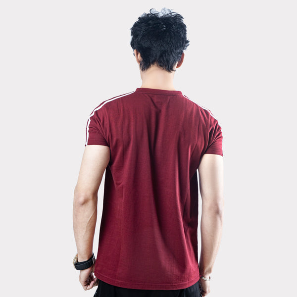 Maroon Cotton T-Shirt with Three Shoulder Stripes