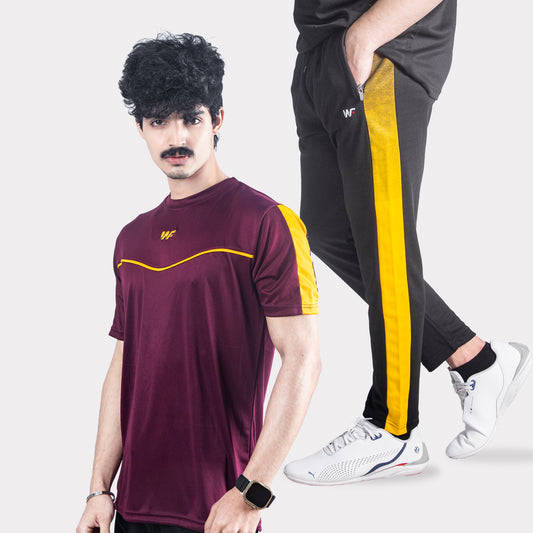 Maroon & Yellow Front Wave & Black with Mustard Mesh Panel