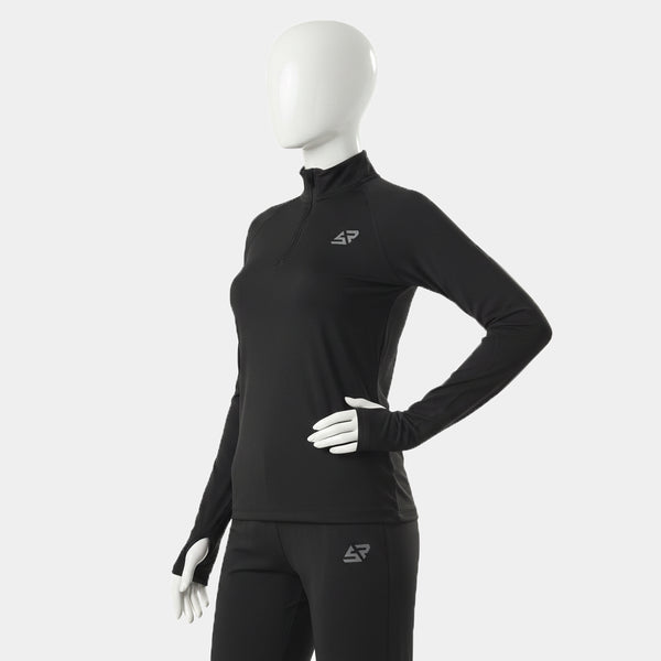 Black Quarter-Zip Funnel Neck Long Sleeve