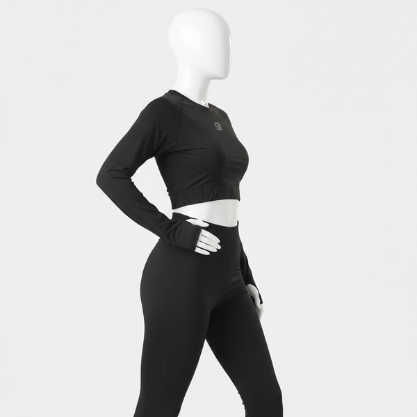 black long-sleeve crop top