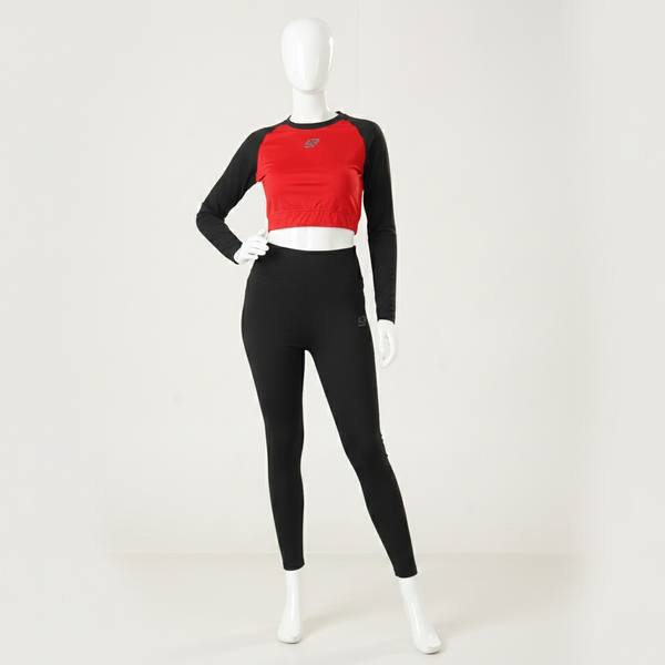 Raglan Sleeve Crew Neck Crop Top with leggings