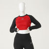 Red Raglan with black Sleeve Cropped Top