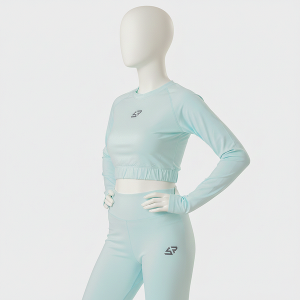 Aqua Full sleeve Cropped Top