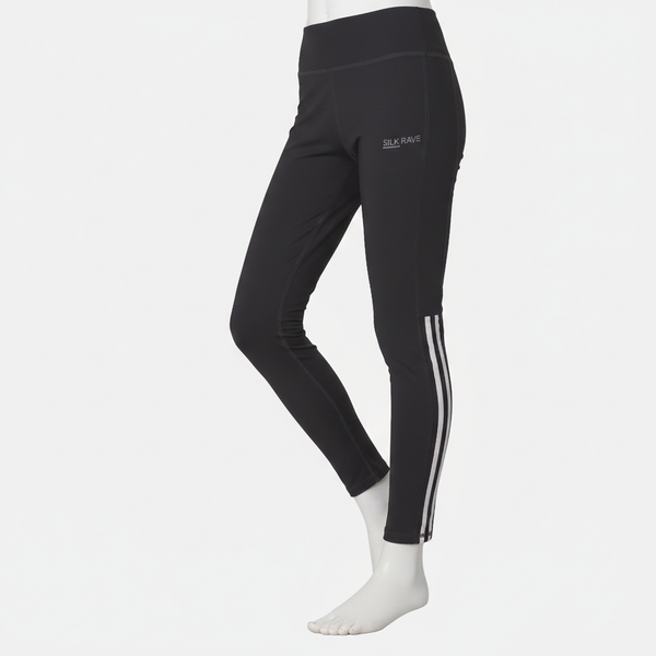 Silk Rave Black Leggings with Side Stripes