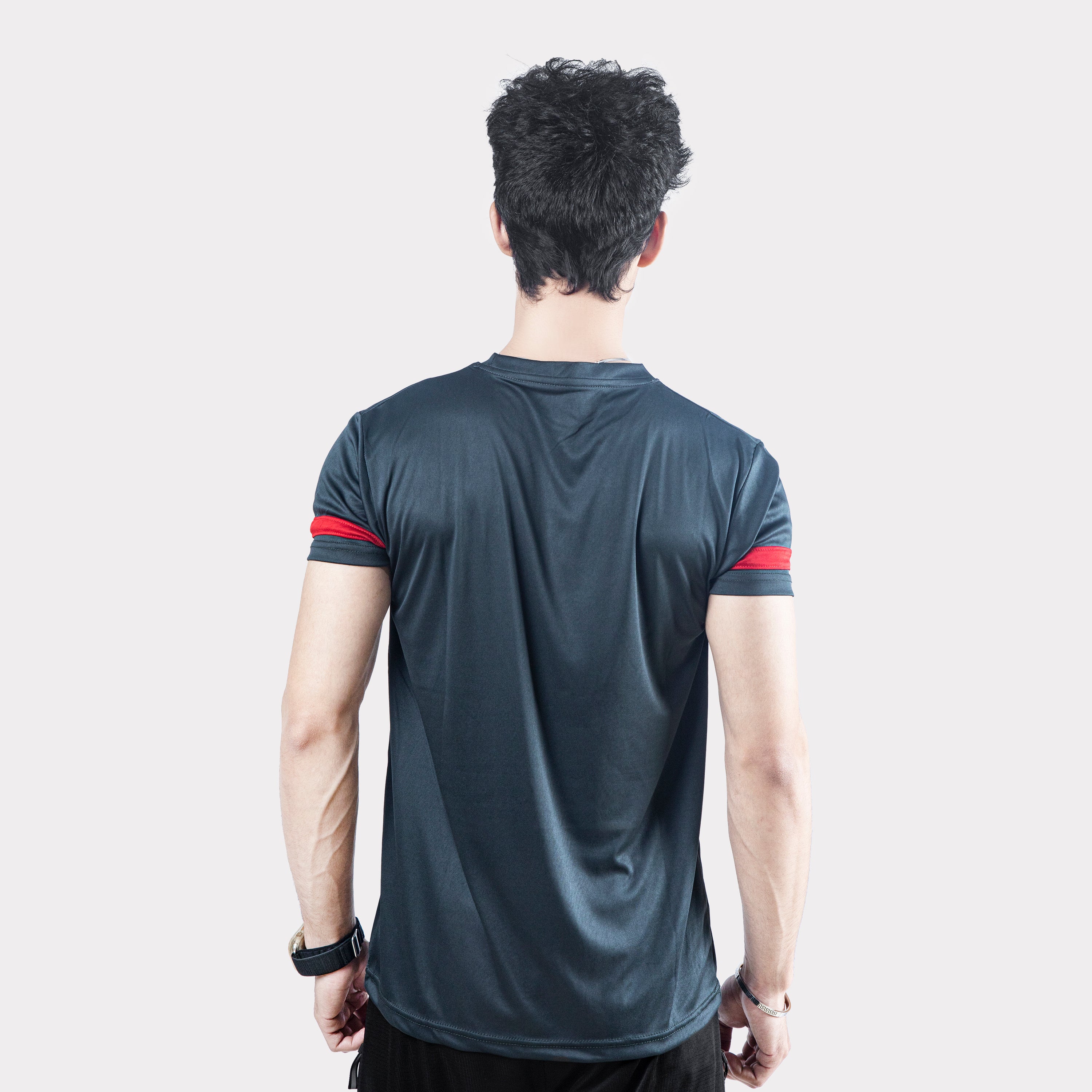 Smoky Gray T Shirt with Red Sleeve Panel Wear To Fit