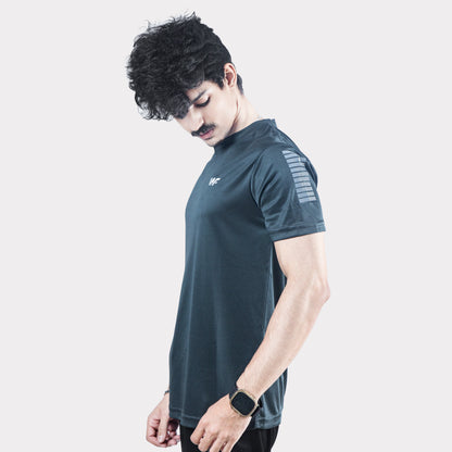 Smoky Gray Quick Dry T-Shirt with Shoulder Stripes