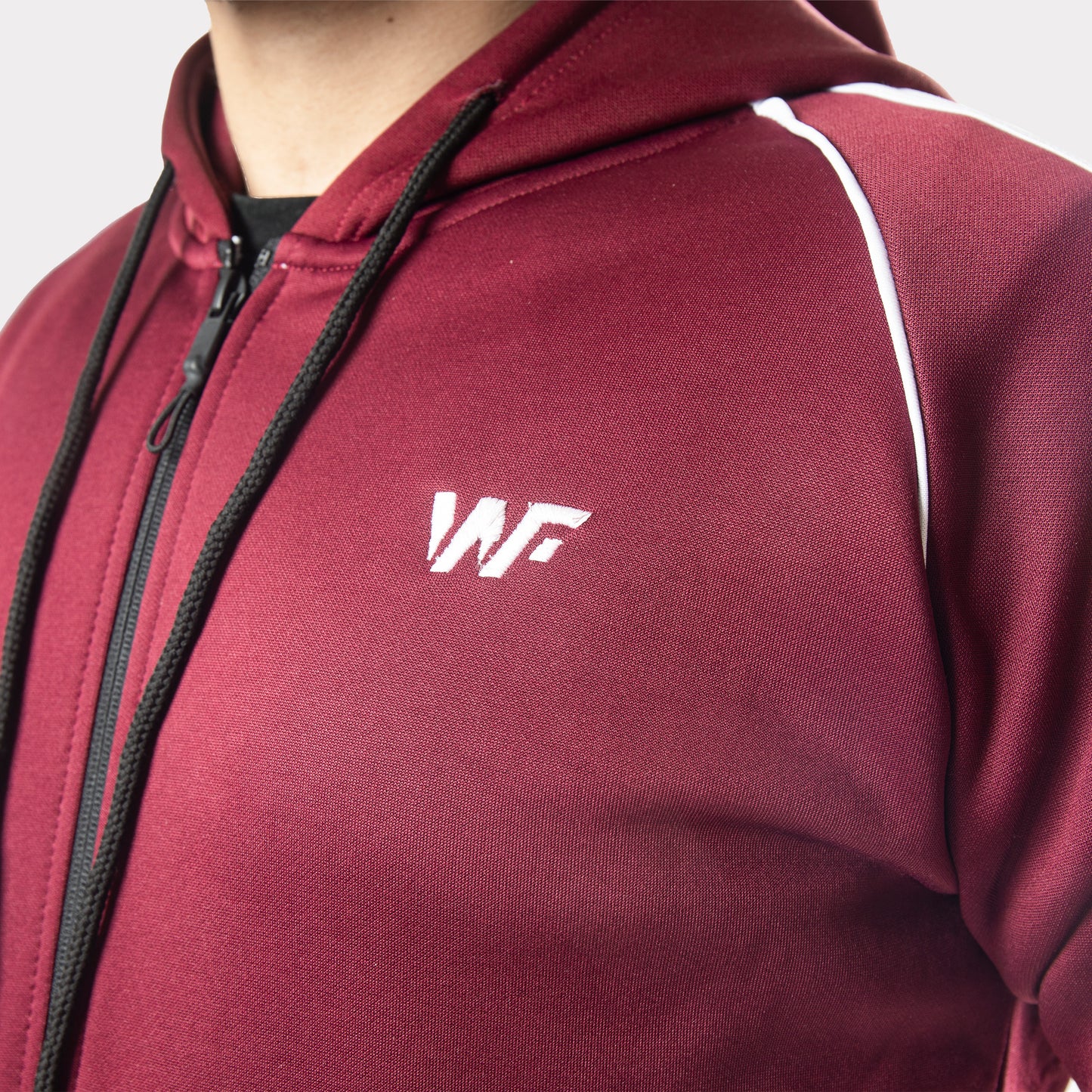 Maroon Tracksuit With Three White Stripes
