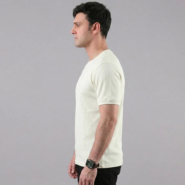 White Ribbed Crew Neck T shirt