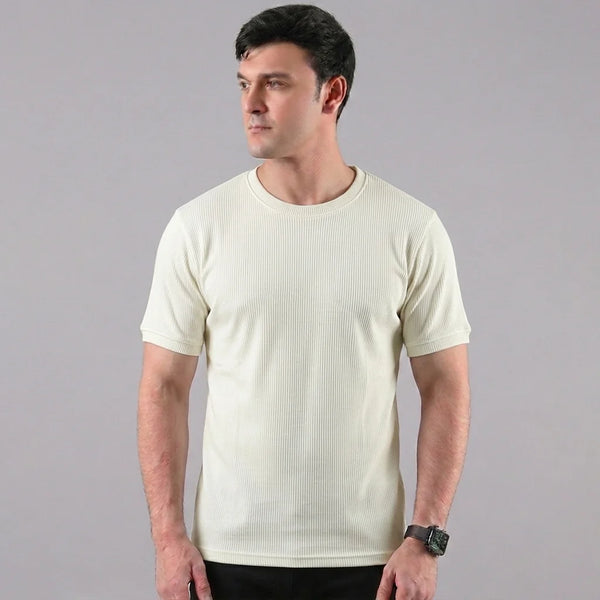 White Ribbed Crew Neck T shirt