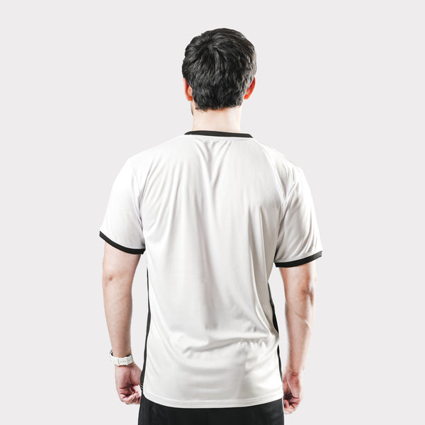 White Round Neck T-Shirt with Black Side Panel